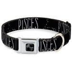 Dog Bone Black/Silver Seatbelt Buckle Collar - Zodiac PISCES/Constellation Black/White