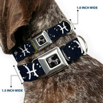 Dog Bone Seatbelt Buckle Collar - Zodiac Pisces Symbol/Constellations Black/White
