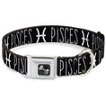 Load image into Gallery viewer, Dog Bone Seatbelt Buckle Collar - Zodiac PISCES/Symbol Black/White