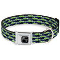 Load image into Gallery viewer, Dog Bone Black/Silver Seatbelt Buckle Collar - Abstract Scribble Black/Blue/Neon Green