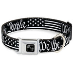 Dog Bone Black/Silver Seatbelt Buckle Collar - Americana Flag/WE THE PEOPLE Black/White