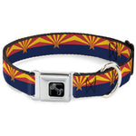 Dog Bone Black/Silver Seatbelt Buckle Collar - Arizona Flag Red/Yellow/Gold/Blue