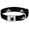 Load image into Gallery viewer, Dog Bone Black/Silver Seatbelt Buckle Collar - Airplane Silhouette Black/White