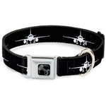 Dog Bone Black/Silver Seatbelt Buckle Collar - Airplane Silhouette Black/White