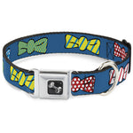Dog Bone Seatbelt Buckle Collar - Bowties Blue/Multi Color