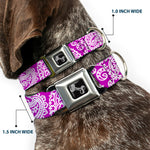 Dog Bone Seatbelt Buckle Collar - Bandana/Skulls Purple/White