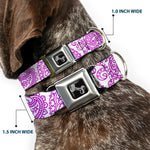 Dog Bone Seatbelt Buckle Collar - Bandana/Skulls White/Purple