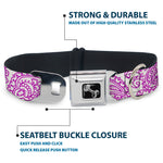 Dog Bone Seatbelt Buckle Collar - Bandana/Skulls White/Purple