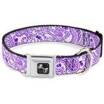 Dog Bone Seatbelt Buckle Collar - Bandana/Skulls White/Purple