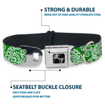 Dog Bone Seatbelt Buckle Collar - Bandana/Skulls Irish Green/White
