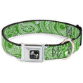 Load image into Gallery viewer, Dog Bone Seatbelt Buckle Collar - Bandana/Skulls Irish Green/White