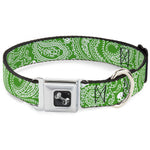 Dog Bone Seatbelt Buckle Collar - Bandana/Skulls Irish Green/White