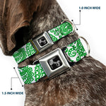 Dog Bone Seatbelt Buckle Collar - Bandana/Skulls White/Irish Green