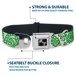 Dog Bone Seatbelt Buckle Collar - Bandana/Skulls White/Irish Green