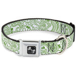 Dog Bone Seatbelt Buckle Collar - Bandana/Skulls White/Irish Green
