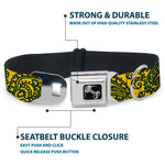 Dog Bone Seatbelt Buckle Collar - Bandana/Skulls Gold/Green