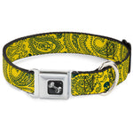 Dog Bone Seatbelt Buckle Collar - Bandana/Skulls Gold/Green