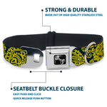 Dog Bone Seatbelt Buckle Collar - Bandana/Skulls Green/Gold