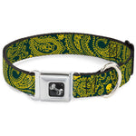 Dog Bone Seatbelt Buckle Collar - Bandana/Skulls Green/Gold