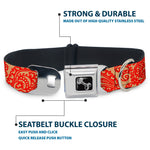 Dog Bone Seatbelt Buckle Collar - Bandana/Skulls Gold/Scarlet Red