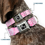 Dog Bone Seatbelt Buckle Collar - Bandana/Skulls Pink/White
