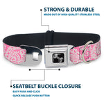 Dog Bone Seatbelt Buckle Collar - Bandana/Skulls Pink/White