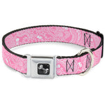 Dog Bone Seatbelt Buckle Collar - Bandana/Skulls Pink/White