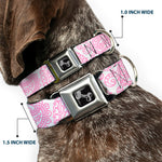 Dog Bone Seatbelt Buckle Collar - Bandana/Skulls White/Pink