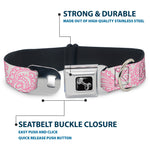 Dog Bone Seatbelt Buckle Collar - Bandana/Skulls White/Pink