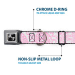 Dog Bone Seatbelt Buckle Collar - Bandana/Skulls White/Pink