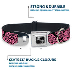 Dog Bone Seatbelt Buckle Collar - Bandana/Skulls Black/Pink