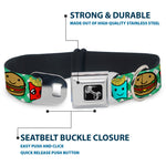 Dog Bone Seatbelt Buckle Collar - Burger & Fries Cartoon Straight Green Tablecloth