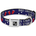 Load image into Gallery viewer, Buckle-Down Seatbelt Buckle Dog Collar - Beer Pong BAD CHOICES CREATE GOOD STORIES Blue/White/Red