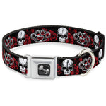 Buckle-Down Seatbelt Buckle Dog Collar - Brass Knuckles/Skulls/Roses Black/Red/White