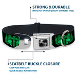 Dog Bone Seatbelt Buckle Collar - BD Skulls w/Wings Black/Green
