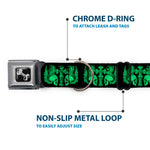 Dog Bone Seatbelt Buckle Collar - BD Skulls w/Wings Black/Green