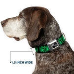 Dog Bone Seatbelt Buckle Collar - BD Skulls w/Wings Black/Green