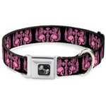 Dog Bone Seatbelt Buckle Collar - BD Skulls w/Wings Black/Pink
