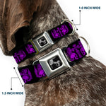 Dog Bone Seatbelt Buckle Collar - BD Skulls w/Wings Black/Purple