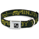 Dog Bone Seatbelt Buckle Collar - BD Winged Skull ENJOY THE RIDE Olive/Lime Green
