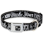 Dog Bone Seatbelt Buckle Collar - BD Skull MAKE YOUR FATE Black/White