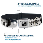 Dog Bone Seatbelt Buckle Collar - BD Logo/American Stripe Flag White/Black