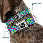 Dog Bone Seatbelt Buckle Collar - Bullseye Stacked Swirl Blues/Green/Yellow/Pink
