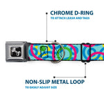 Dog Bone Seatbelt Buckle Collar - Bullseye Stacked Swirl Blues/Green/Yellow/Pink