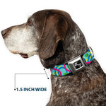 Dog Bone Seatbelt Buckle Collar - Bullseye Stacked Swirl Blues/Green/Yellow/Pink