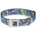 Dog Bone Seatbelt Buckle Collar - Bullseye Stacked Swirl Blues/Green/Yellow/Pink