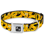 Dog Bone Seatbelt Buckle Collar - Bananas Stacked Cartoon Black//Yellows