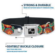 Dog Bone Seatbelt Buckle Collar - Boho Mandala Burgundy/Yellow/Turquoise/Orange