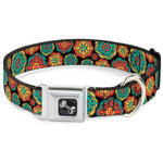 Dog Bone Seatbelt Buckle Collar - Boho Mandala Black/Yellow/Turquoise/Orange