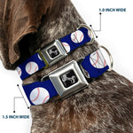 Dog Bone Seatbelt Buckle Collar - Baseballs Scattered Blue